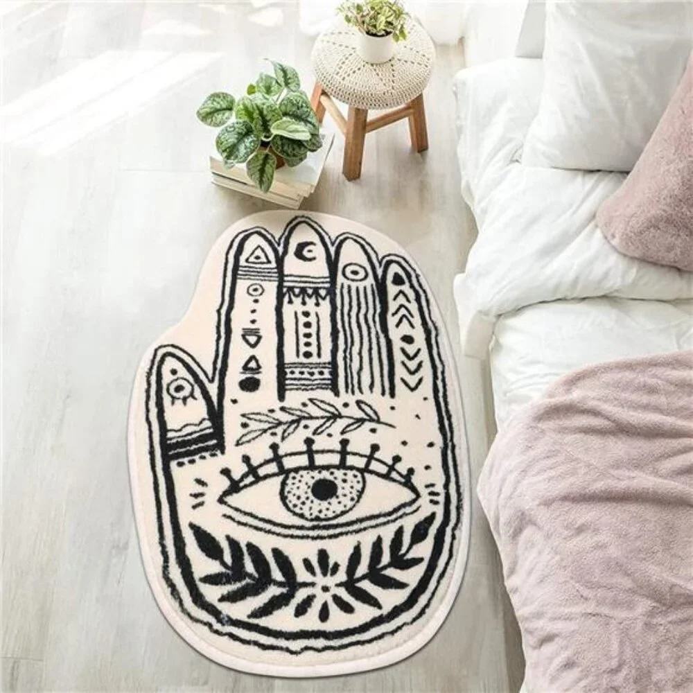 Boho Evil Eye Area Rug, 2.63x3.94ft Cream Color Modern Plush Carpet for Living